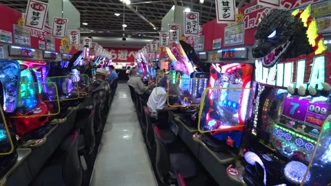OSAKA, JAPAN : View inside Pachinko parlor. Mixture of slot machine and pinball. 库存影片 283687793