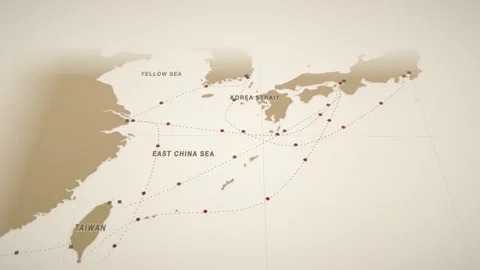 Osaka to keelung container cargo shipping route map animation seamless loop Stock Footage 345945217
