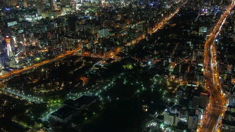 Osaka metropolis upper panorama at night timelapse Video stock 116677476