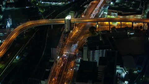 Osaka multi-level interchange at night timelapse Stock Footage 116676297