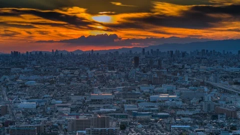 Osaka Panorama View at Sunset to Night, Japan Video stock 86264560