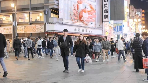Osaka Pedestrian Crowd At Night Stock Footage 107343926
