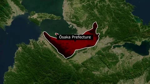 Osaka Prefecture Map Animation – Japan Regional Location Highlighting Video stock 343388519