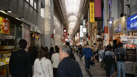Osaka Shopping Interior Gallery Rush Hour Busy People Crowd Passing Popular Area Stock Footage 12448746