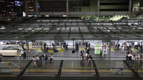 Osaka Train Station Timelapse Crowd Commuters Japan Night Stock Footage 332317003