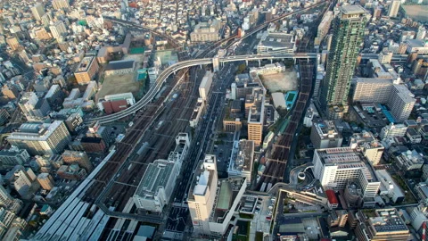 Osaka upper view with modern transport system timelapse Stock Footage 116672784