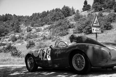 O.S.C.A. MT 4 1500 2AD 1954 on an old racing car in rally Mille Miglia 2022.. Stock Photos