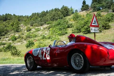 O.S.C.A. MT 4 1500 2AD 1954 on an old racing car in rally Mille Miglia 2022.. Stock Photos