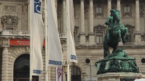 OSCE flags headquarters in Vienna Austria, Europe Security, click for HD Stock Footage 43850669