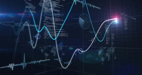 Oscillating data lines climbing and crossing 3D HUD, triggered by data feed, Stock Footage 330380000