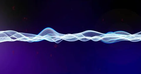 Oscillating dotted waveform crossing navy-to-purple gradient, with glowing Stock Photos