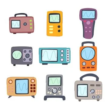 Oscillograph set cartoon vector illustration Stock Illustration
