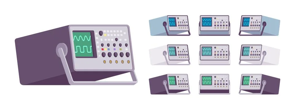 Oscilloscope device set Stock Illustration