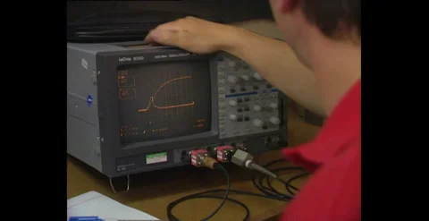 Oscilloscope Dials &amp; Controls – Electronics Lab (1990s) Stock Footage 310167812