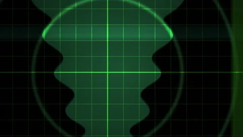 Oscilloscope Green Grid with Moving Waveform and Glowing Radar Circle Stock Footage 343742398