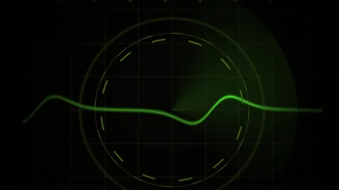 Oscilloscope Green Waveform on a Dark Digital Radar Screen for Tech Visuals Stock Footage 343742486