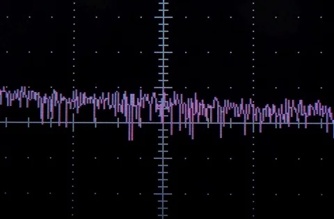 Oscilloscope screen displaying electronic audio signal wave Stock Footage 336231701