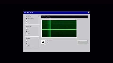 Oscilloscope screen displaying electronic waveform signals Stock Footage 346981899