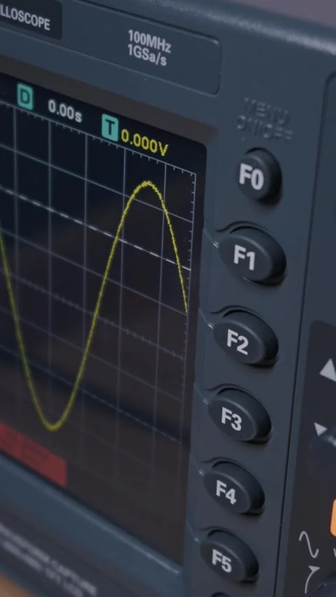 Oscilloscope Screen Displaying Sine Wave Signal for Electronic Measurement Stock Footage 327854399