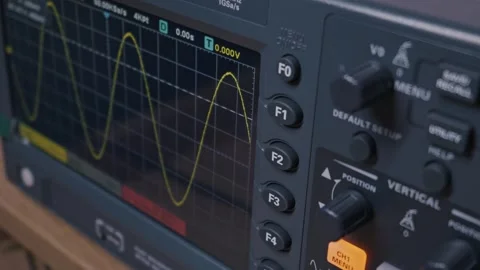 Oscilloscope Screen Displaying Sine Wave Data on Test Equipment Stock-Footage 329558956
