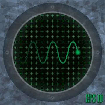 Oscilloscope screen with green wavy trace. Stock Illustration