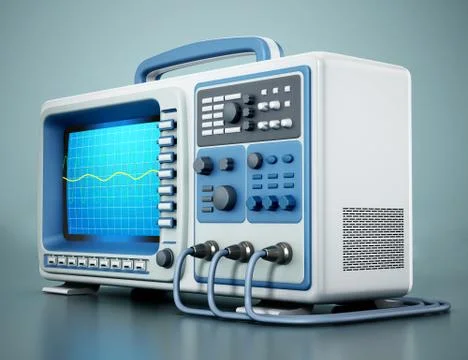Oscilloscope standing on green background. 3D illustration Stock Illustration