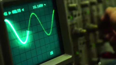 Oscilloscope waveforms oscillating, Amplitude Diagram on the oscilloscope. Stock Footage 180640545