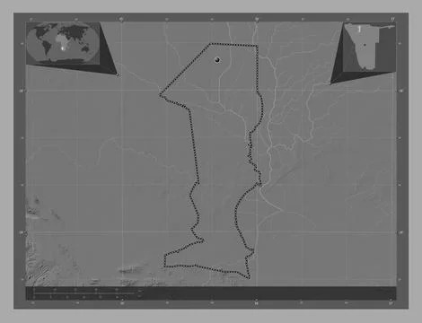 Oshana, Namibia. Bilevel elevation map with lakes and rivers Stock Illustration