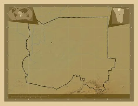 Oshikoto, Namibia. Colored elevation map with lakes and rivers Stock Illustration