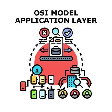 Osi model application layer communicating data network users Illustrazione stock