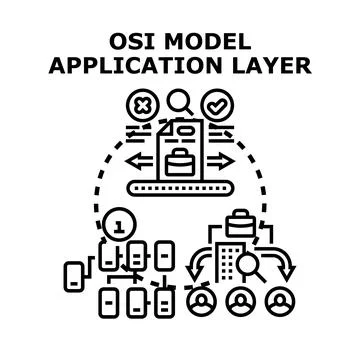Osi model application layer communicating data network users Stock Illustration