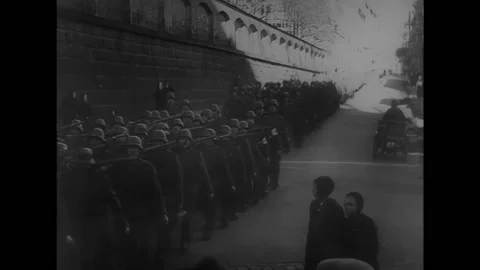 OSLO - 1940 - German troops parading through streets after the Nazi German Stock Footage 312790245