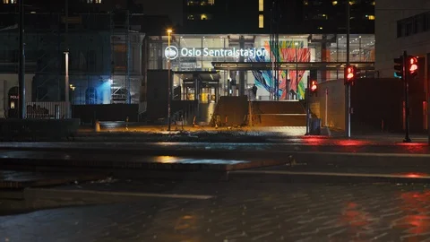 Oslo Central Station at night Stock Footage 124756145