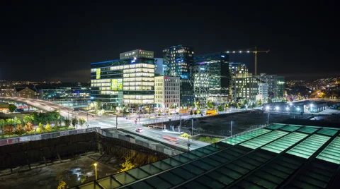 Oslo city center Downtown Night traffic Timelapse 4K Stock Footage