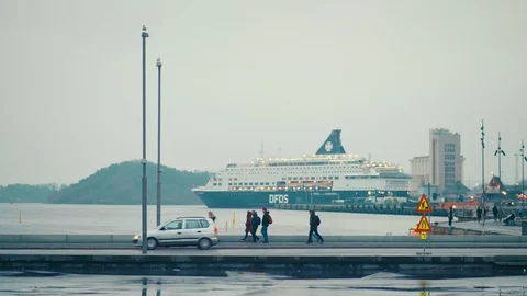 Oslo harbor with ship Stock Footage 124754343