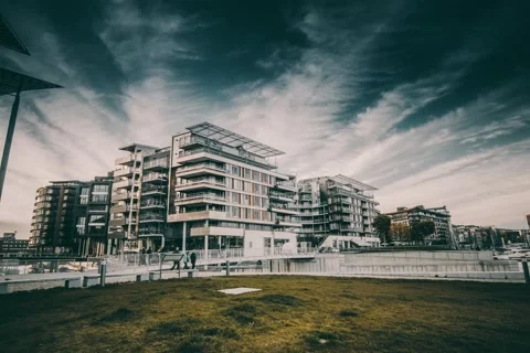 Oslo house complex timelapse daytime with wide angle lens Video stock 52749253