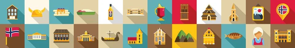 Oslo icons set flat vector. Norway national city Ilustración de archivo