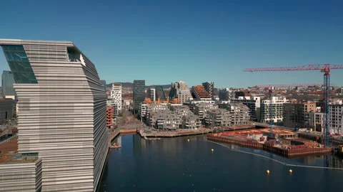 Oslo munch museum and barcode drone 01 Stock Footage 248481675