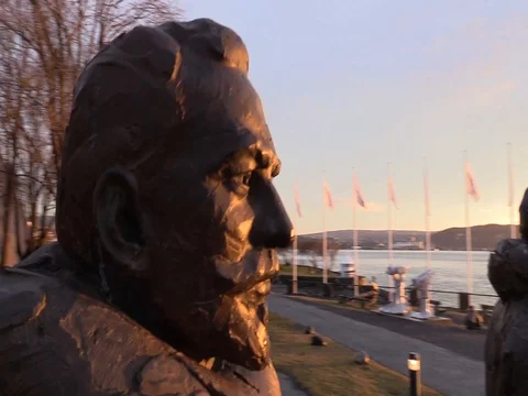 Oslo, Norway - Statues of polar explorers at Fram Museum Stock Footage 80553363