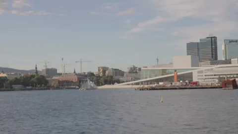 Oslo Opera House Architecture on Waterfront along Fjord Stock-Footage 342281540