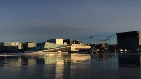 Oslo opera House norge sunset Stock-Footage 100879356