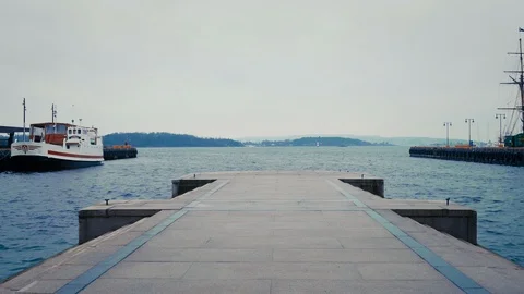 Oslo port,  empty Honnorbrygga Stock Footage 124749660
