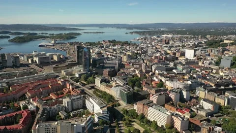 Oslo,Norway,Scandinavia.4K aerial video from drone to Oslo city center Stock Footage