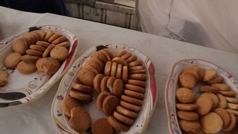 Osmania-biscuits-dates-on-buffet-table-mosque Stock Footage 117883882