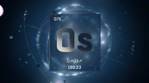 Osmium as Element 76 of the Periodic Table 3D illustration on blue background Stock Footage 128780038