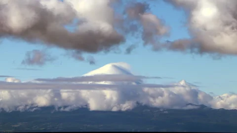 Osorno Volcano Emerging Through Clouds — Chile Stock Footage 336167124