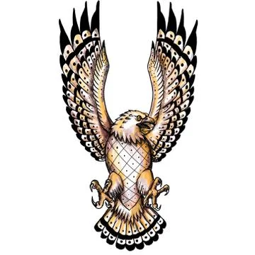 Osprey Swooping Front Tattoo. Stock Illustration