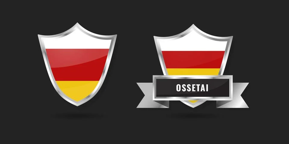 Ossetia Flag Shield Silver Badge Vector. South Ossetia Alania National Embl.. Illustrazione stock
