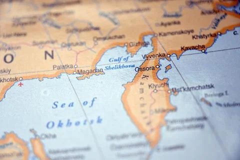 Ossora Location Marked on World Map with Defocused Background Stock Photos