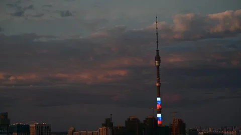 Ostankino tower Time Lapse Clouds Sunset Stock Footage 246627087